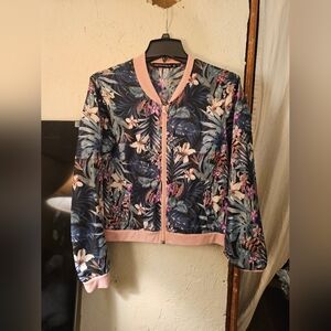 Floral Bomber Jacket with Pink Accents